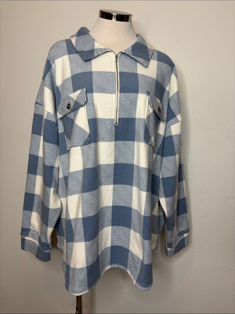 Cuddl Duds Blue and White Check Zip-Up Jacket